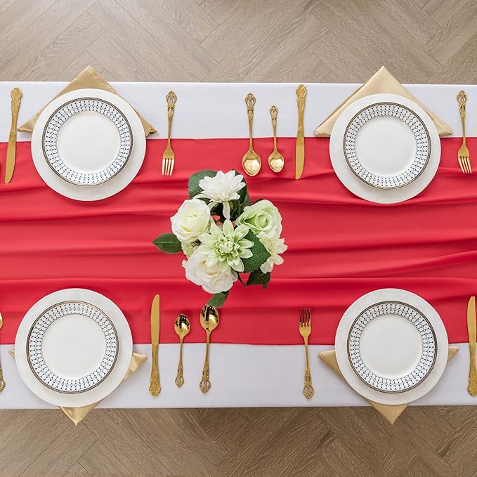 6Pack 9ft Chiffon Table Runner 14x108 Inch Sheer Romantic Table Runner for Wedding Birthday Party Bridal Shower Outdoor Decoration-Red
