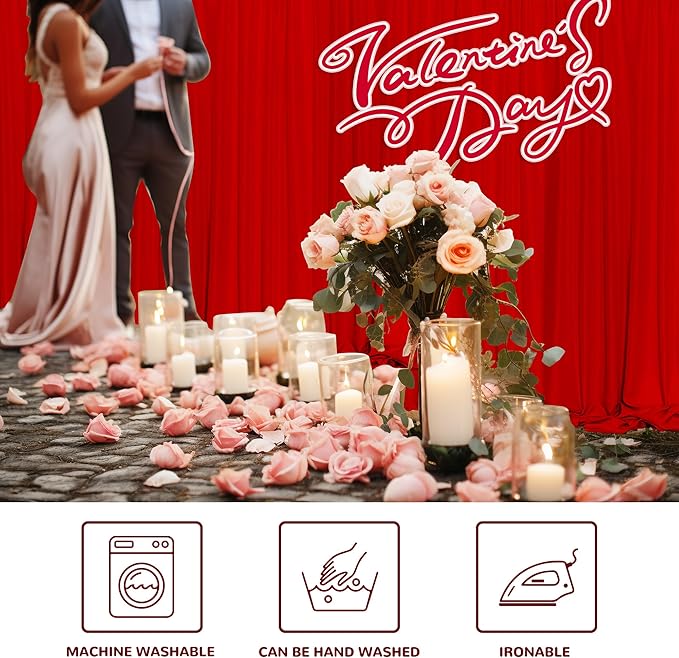 MEETSKY Red Backdrop Curtains for Party Valentine's Day Arch Stage Wedding Ceremony Red Curtains Fabric Photography Backdrop Drapes for BBirthday Party Baby Shower Christmas, 5ft x 8ft, 2 Panels