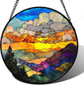 Stained Glass Window Hanging, Abstract Clouds Mountains Landscape Suncatcher for Doors Window Home Sun Catchers Decor Mother's Day Birthday Gifts for Women, Men Mom 15 in