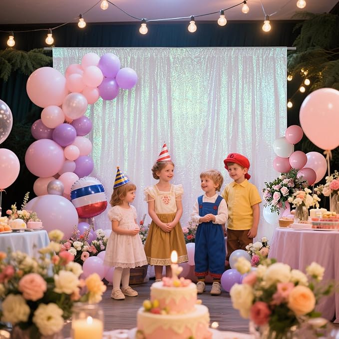 SquarePie Sequin Backdrop Curtain Not See Through Thick Glitter Background for Party 8FT x 8FT Iridescent