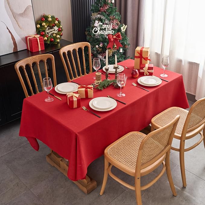 NLMUVW Red Linen Tablecloth Square, Christmas Table Cloth Water Resistant Table Cover for Kitchen Dining Coffee Party, 48 x 48 Inch