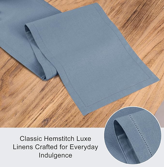 Ruvanti Linen Table Runner 120 Inches, Classic Hemstitch, Washable, Reusable, Non-Slipping, Stain Resistant- Perfect for Parties, Weddings, Dinners, Thanksgiving, Christmas, Indoor use – Grey