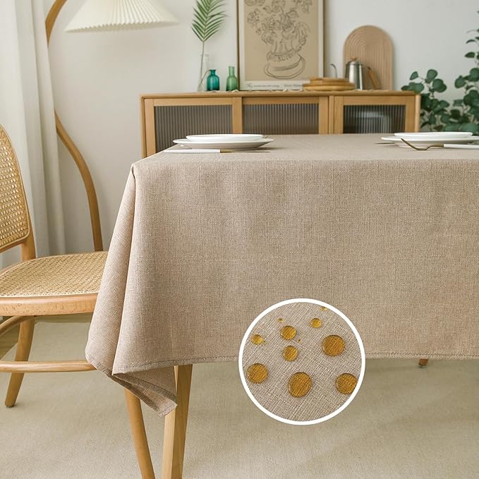 NLMUVW Linen Tablecloth for Rectangle Tables 96 Inch Burlap Textured Table Cloth Water Resistant Farmhouse Table Cover for Kitchen Dining Coffee, 54 x 96 Inch