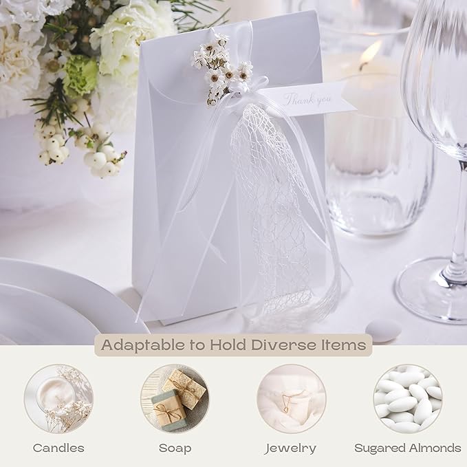 Boxes Craftory Pack of 20 Party Favor Boxes (4.52 x 2.16 x 7 inch) - Ideal for Wedding, Baby Shower and Bridal Shower Gift Bags - White