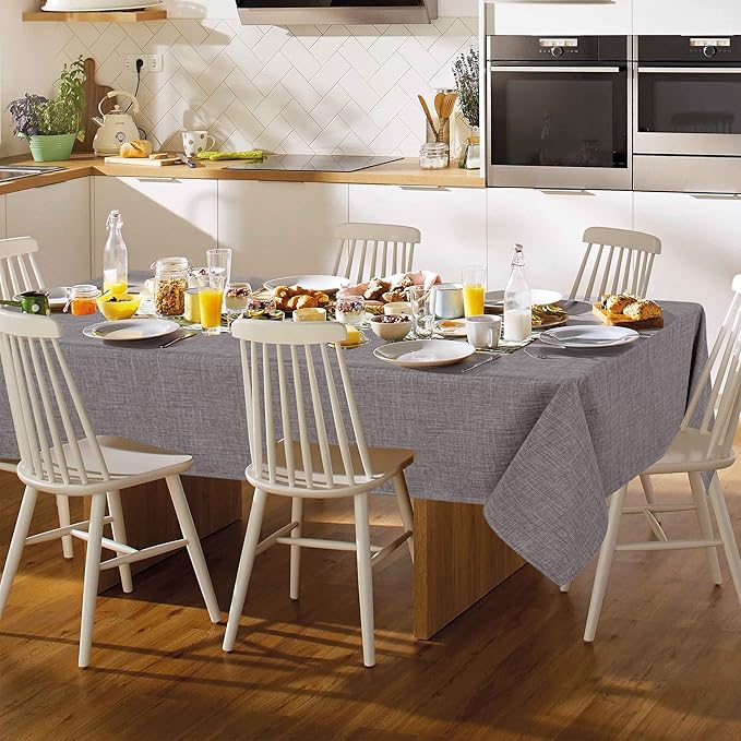 Fitable Faux Linen Tablecloth Rectangle 60 x 120 Inch - Rustic Fabric Table Cloth for 8 Foot Tables, Stone Faux Burlap Table Cover for Kitchen Dining, Party, Farmhouse