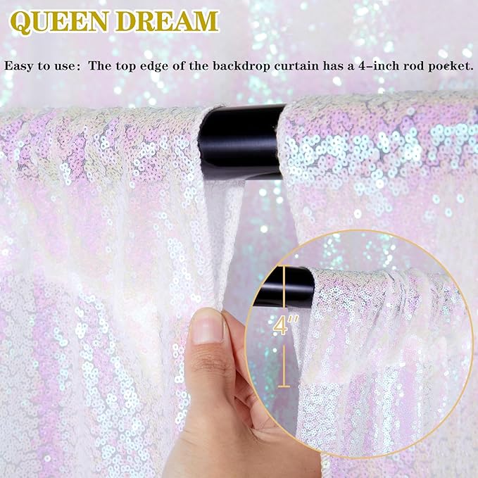 White Iridescent Sequin Backdrop 2 Panels 2FTx8FT Unicorn Backdrop Curtains Glitter Party Backdrop for Girls Birthday Decorations