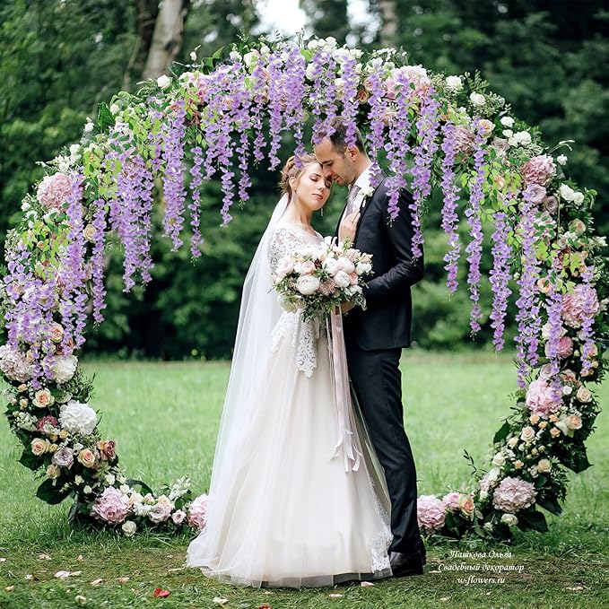 12 Pack Light Purple Wisteria Hanging Flowers Garland, 3.77 Feet Artificial Flower Vines, Fake Wisteria, Artificial Vines Hanging Garland for Backdrop Outdoor Yard Garden Decor