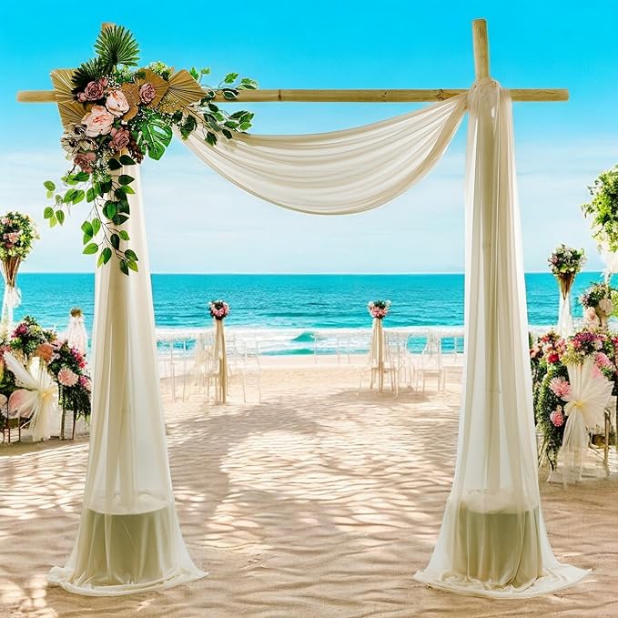 MDS Halloween Chiffon Draping Fabric - 2 Panel, 30" Wide x 50ft Long - Sheer Spooky Arbor & Canopy Drapery for Haunted House Backdrops, Party Ceilings, DIY Costumes & Themed Events - Champagne Gold