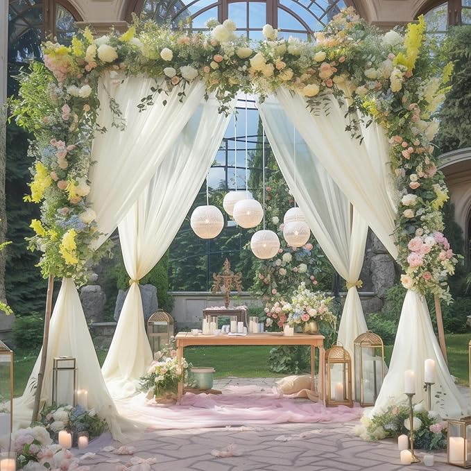 10x10ft Ivory Tulle Backdrop Curtain for Parites, Sheer Backdrop Curtains for Wedding Baby Shower Birthday Party Photo Shoot Decorations