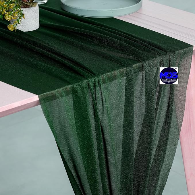 MDS Halloween Chiffon Table Runner - 20 Pack, 29 x 170 Inches, 14ft Each - Sheer Spooky Table Runners for Haunted House Parties, Trick-or-Treat Tables, Witchy Décor, Wedding & Events - Hunter Green
