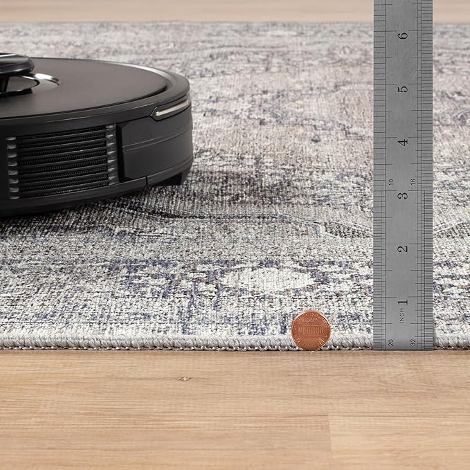 Bloom Rugs Washable Non-Slip 8' x 10' Rug - Blue/Steel Gray/Beige Traditional Medallion Area Rug for Living Room, Bedroom, Dining Room, and Kitchen - Exact Size: 8' x 10'