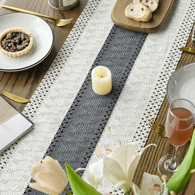 Artoid Mode Dark Grey Farmhouse Rustic Table Runner, Seasonal Holiday Hollow Kitchen Dining Table Decoration for Home Party Decor 12x60 Inch