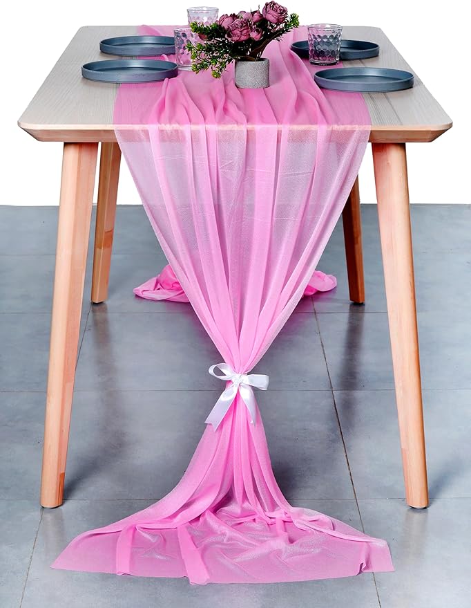 MDS Halloween Chiffon Table Runner - 12 Pack, 29 x 170 Inches, 14ft Each - Sheer Spooky Table Runners for Haunted House Parties, Trick-or-Treat Tables, Witchy Décor, Wedding & Events - Bubblegum Pink