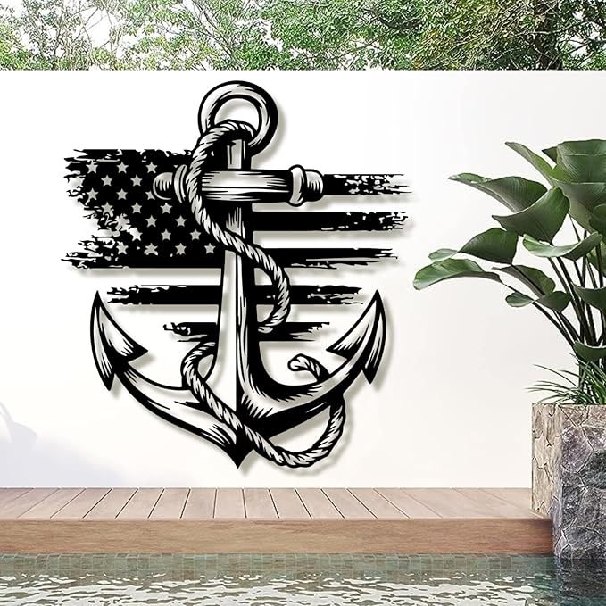 lunwall Metal Anchor Wall Decor, Anchor Metal Sign, Metal Anchor Decor, Anchor Metal Wall Art, Metal Nautical Wall Decor, Metal Wall Decor Coastal, Anchor Wall Decor (white, 19L x 17" W / 47 x 43 cm)