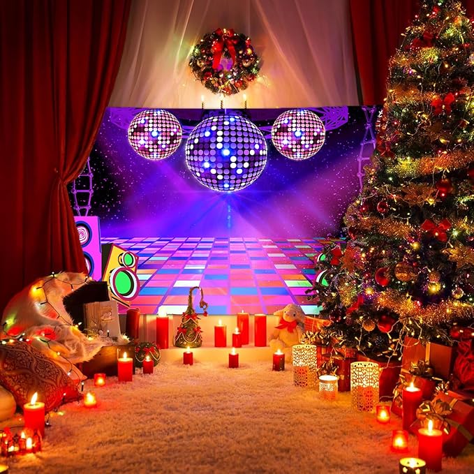 Dance Party Backdrop Retro 80s 90s Theme Stage Dance Ball Music Birthday Party Decoration DJ Photography Background 8 x 6 ft for Baby Shower Picture Photo Shoot Polyester Fabric, Blue