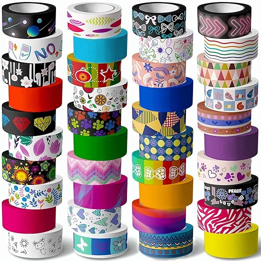 40 Rolls Washi Tape Set - 15 mm Wide Colored Masking Tape for Kids, Decorative Adhesive Tape for DIY Crafts, Gift Wrapping, Scrapbooking Supplies, Bullet Journals, Planners, Party Decorations