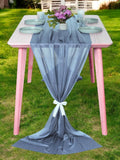MDS 2 Pack 14ft Chiffon Table Runner 29 x 170 Inches Sheer Wedding Runner Romantic Rustic Table Runner for Wedding Decorations, Birthday Parties, Bridal Shower Party Arch Decor - Dusty Blue