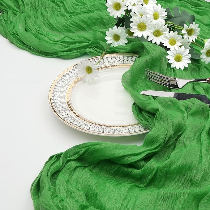 12 Pack Green Cheesecloth Table Runner 10ft Boho Gauze Fabric Cheese Cloth Table Runner 35 x 120 Inch Rustic Sheer Runner for Romantic Wedding Decor Baby Shower Party Table Centerpiece Decoration