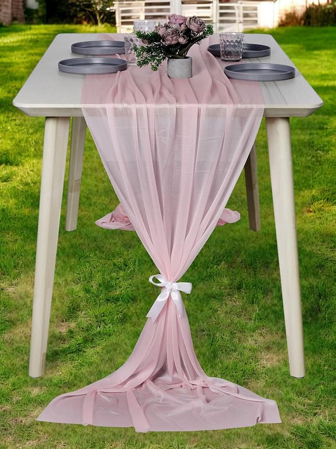 MDS 15 Pack 10ft Chiffon Table Runner 29 x 120 Inches Sheer Wedding Runner Romantic Rustic Table Runner for Wedding Decorations, Birthday Parties, Bridal Shower Party Arch Decor - Blush Pink