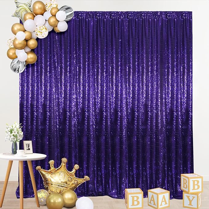 SquarePie Sequin Backdrop Curtain Not See Through Thick Glitter Background for Party 8FT x 10FT Purple