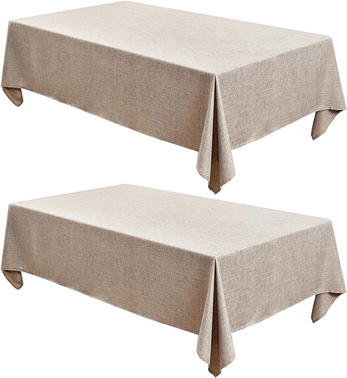 Fitable Faux Linen Tablecloths 2 Pack, Faux Burlap Fabric Table Clothes for Rectangle Tables, Rustic Table Covers for Kitchen Dining, Party, Farmhouse (Nature, 54 x 78 Inch)