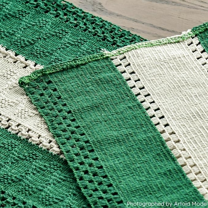 Artoid Mode Dark Green Farmhouse Rustic Table Runner, Seasonal Hollow Kitchen Dining Table Decoration for Home Party Decor 12x90 Inch