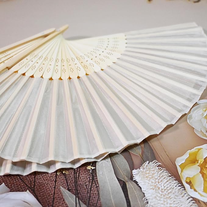 100 Set Personalized Cream Wedding Fans for Guests Bulk, Custom Engraved Summer Wedding Fans, Silk Hand Fans Handheld Folded Fan Baby Shower Favors for Bridal Bridesmaid Gift Church Dancing Party