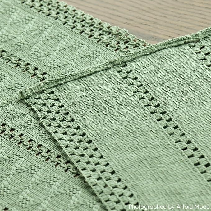 Artoid Mode Light Green Farmhouse Woven Rustic Hollow Table Runner, Seasonal Holiday Hollow Kitchen Dining Table Decoration for Home Party Decor 12x90 Inch