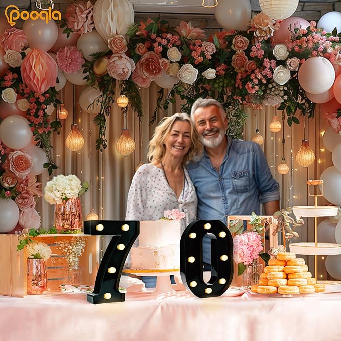 Pooqla Light Up Numbers, Lighted Marquee Number Sign for 70th Birthday Party Decor, Battery Powered LED Number Lights for 70 Party Decor, Lights Sign for Wall Home Anniversary, Decoration 70