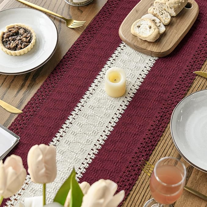 Artoid Mode Red Farmhouse Rustic Table Runner, Seasonal Hollow Kitchen Dining Table Decoration for Home Party Decor 12x48 Inch