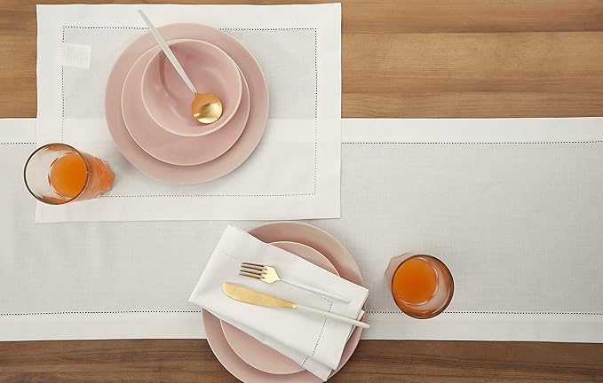 Solino Home White Table Runner 156 Inches Long - Cotton Linen Hemstitch Extra Long Table Runner 14 x 156 Inch for Fall, Autumn, Halloween, Thanksgiving, Christmas, Holiday
