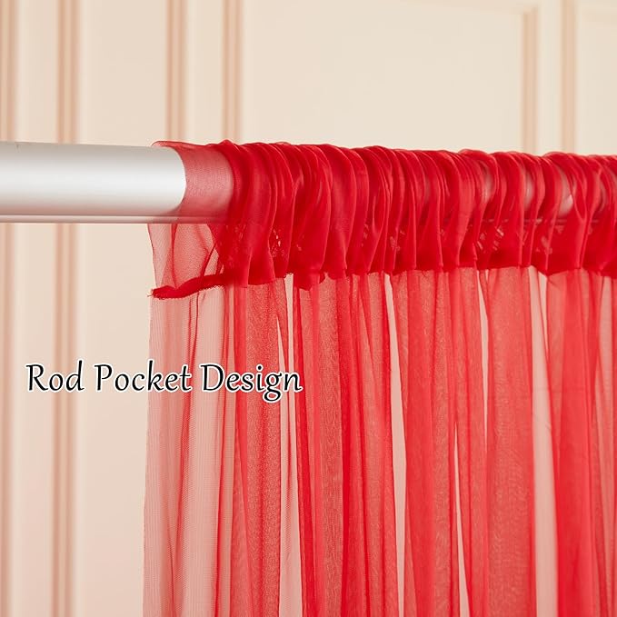 10x10 Red Tulle Backdrop Curtains for Parties, Sheer Backdrop Curtain Wedding Photo Background Drapes for Baby Shower Photography Birthday Party