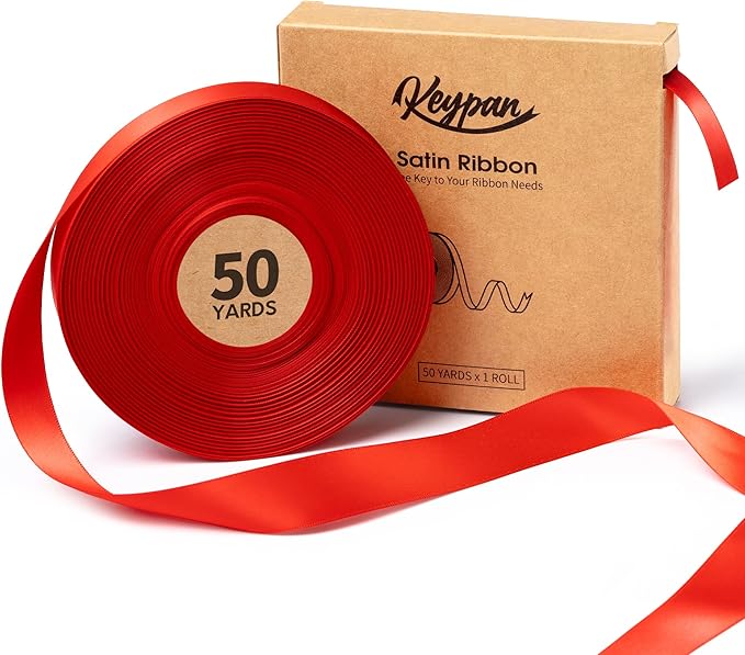Red Satin Ribbon 7/8 Inch x 50 Yards Double-Faced Ribbons for Christmas Gift Wrapping Flower Bouquet Wedding Paper Bows Invitations Crafts