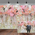 5x4ft Pink Rose Flower Wedding Photography Backdrop Spring Floral Photography Backdrop Valentine's Day Mother's Day Girl Birthday Baby Shower Wedding Bridal Party Banner Photo Booth Props Background
