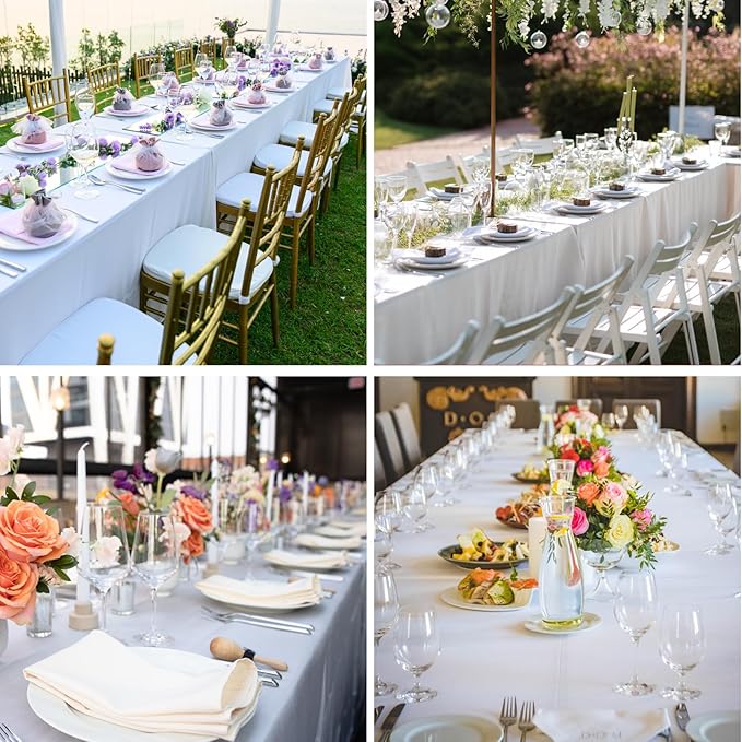 Rectangle Tablecloths 90x132 Inch 8 Pack White Tablecloth Washable Decorative Linen Polyester Table Cloths for Dining Table Banquets Buffet Parties and Wedding