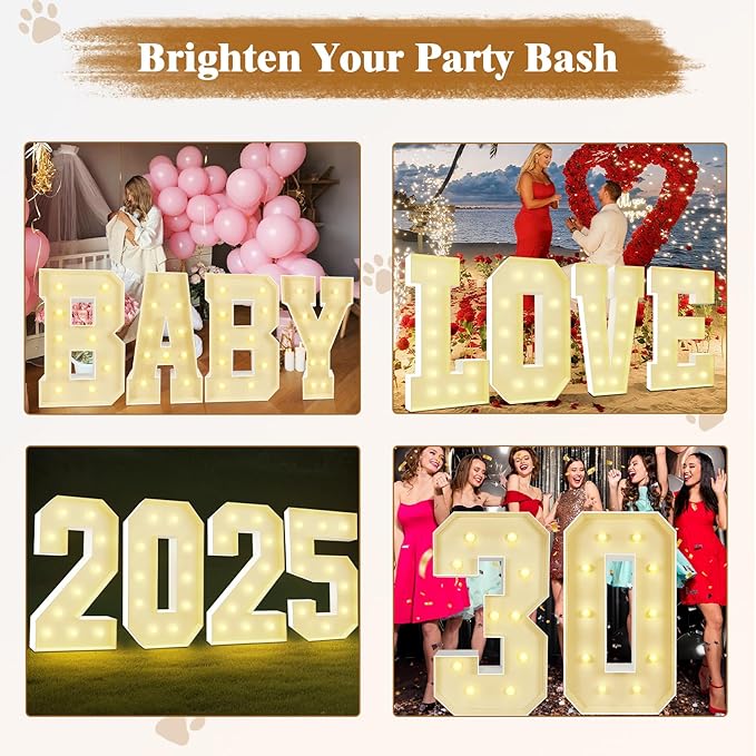 Marquee Light Up Numbers: 4FT Large Decorative Letters Signs for Party Decorations Baby Shower Birthday Wedding Engagement Anniversary, 4 Feet Tall Pre-Cut DIY Foamboard Number 2 - Easy to Assemble