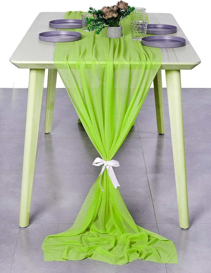 MDS Halloween Chiffon Table Runner - 25 Pack, 29 x 120 Inches, 10ft Each - Sheer Spooky Table Runners for Haunted House Parties, Trick-or-Treat Tables, Witchy Décor, Wedding & Events - Parrot Green