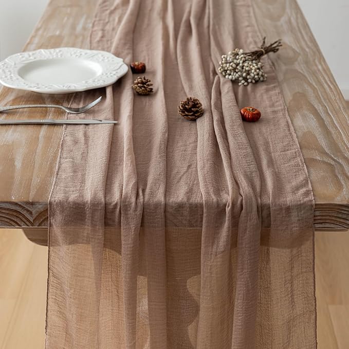 Cheesecloth Table Runner Nude Gauze Rustic Boho Coffee Cheese Cloth 120 Inch 10 FT for Wedding Baby Shower Bridal Shower Birthday Party Long Sheer Farmhouse Home Decorations