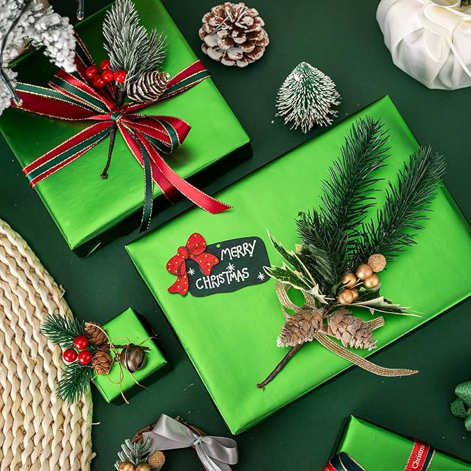 Garbendy Green Wrapping Paper - Solid Color Metallic Sparkle Paper Perfect for Father's Day, Birthday, Wedding, Baby Shower, Party - 17 Inch X 33 Feet