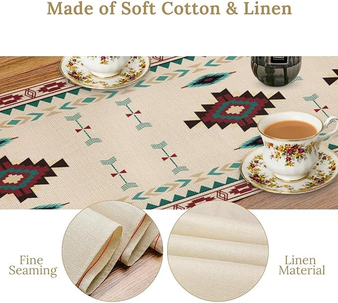 Aztec Table Runner Southwestern Native Vintage Geometric Pattern Table Runner Retro Country Table Dinner Decoration 13x90 Inch