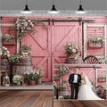 10x8ft Country Wedding Pink Photography Backdrop Rustic Wooden Door Photography Backdrop Farmhouse Flower Western Girl Birthday Baby Shower Wedding Bridal Party Banner Photo Booth Props Background