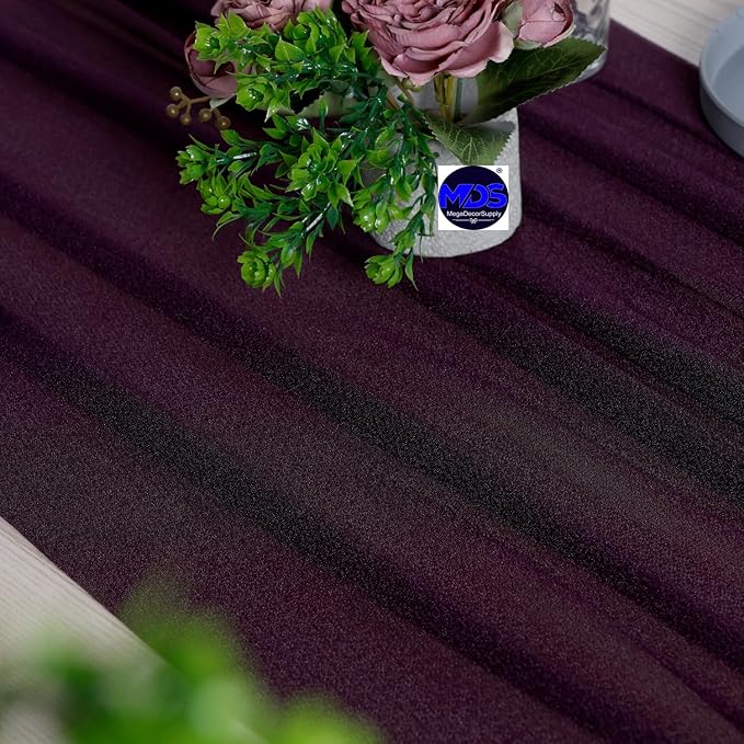 MDS Halloween Chiffon Table Runner - 5 Pack, 29 x 120 Inches, 10ft Each - Sheer Spooky Table Runners for Haunted House Parties, Trick-or-Treat Tables, Witchy Décor, Wedding & Events - Eggplant