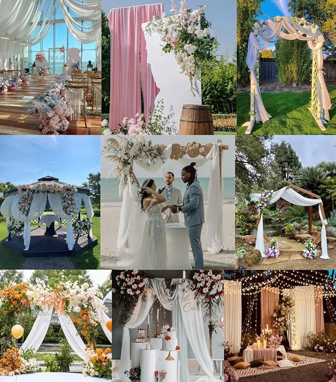 Ivory Wedding Arch Draping Fabric 29" x 20 FT White Drapes for Backdrop Sheer Curtains Wedding Drapes for Romantic Bridal Baby Shower Decorations Ceremony Birthday Party Fall Outdoor Events