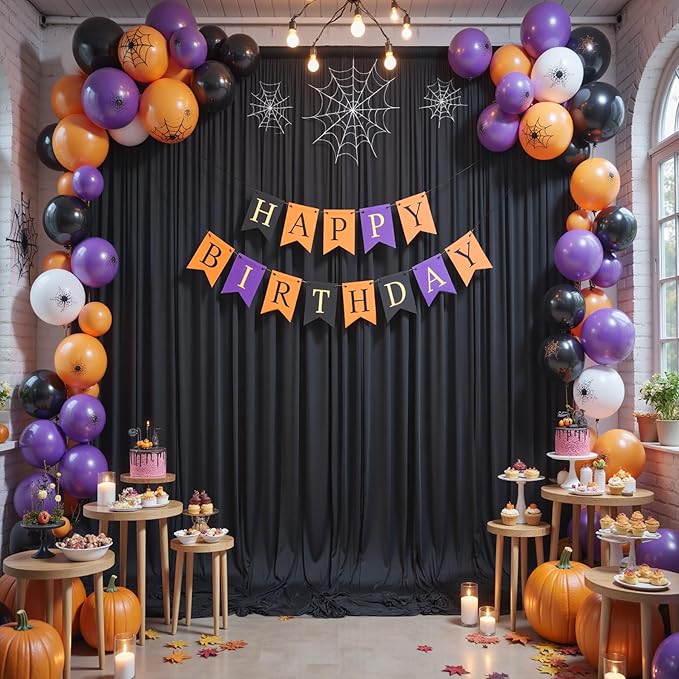 30x12ft Wrinkle Free Black Backdrop Curtain for Wedding Parties, 6 Panels 5×12 ft Long Soft Silky Polyester Fabric Backdrop Drapes Black Photo Back Drop Curtains for Party Photography Background Cloth