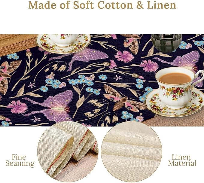 Moth Table Runner, Boho Aesthetic Moth Magic Table Runner for Home Kitchen Dining Party Indoor Outdoor Decoration 13x108 Inch