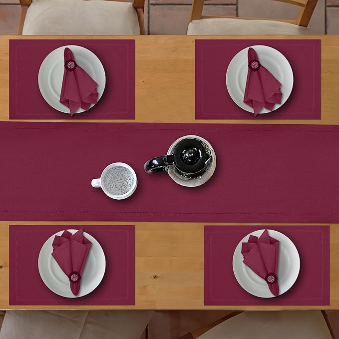 Ruvanti Linen Table Runner 72 Inches, Classic Hemstitch, Washable, Reusable, Non-Slipping, Stain Resistant- Perfect for Parties, Weddings, Dinners, Thanksgiving, Christmas, Indoor use – Burgundy