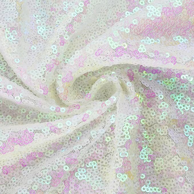 Eternal Beauty White Iridescent Sequin Backdrop, 6x8 Ft Glitter Background Curtains for Shimmer Photography Party Wedding Birthday Back Drop Decor