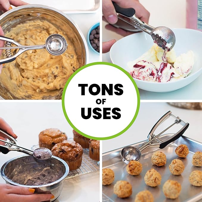 Spring Chef Large #20 Stainless Steel Cookie Scoop for Baking, Multifunctional Cookie Dough Scoop with Trigger Release - Dishwasher Safe Melon Baller - 2.93 Tablespoon Food Scooper for Kitchen - Black