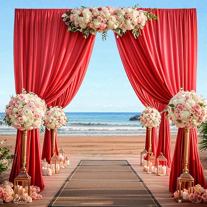 50ftx14FT Wrinkle Free Red Backdrop Curtain, 10 Panels 14FT Height Red Wedding Backdrop Drapes, Silky Polyester Back Drop Cloth for Birthday Photography Background Party Backdrop Draping