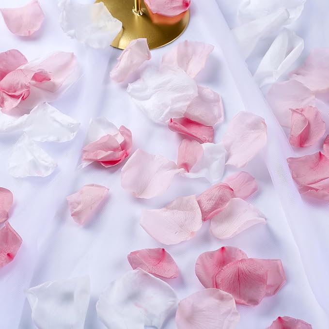 300 PCS Real Pink White Rose Flower Petals Confetti for Wedding Flower Girl to Throw, 2.82oz Freeze Dried Rose Petal for Proposal Centerpieces Romantic Night Decor